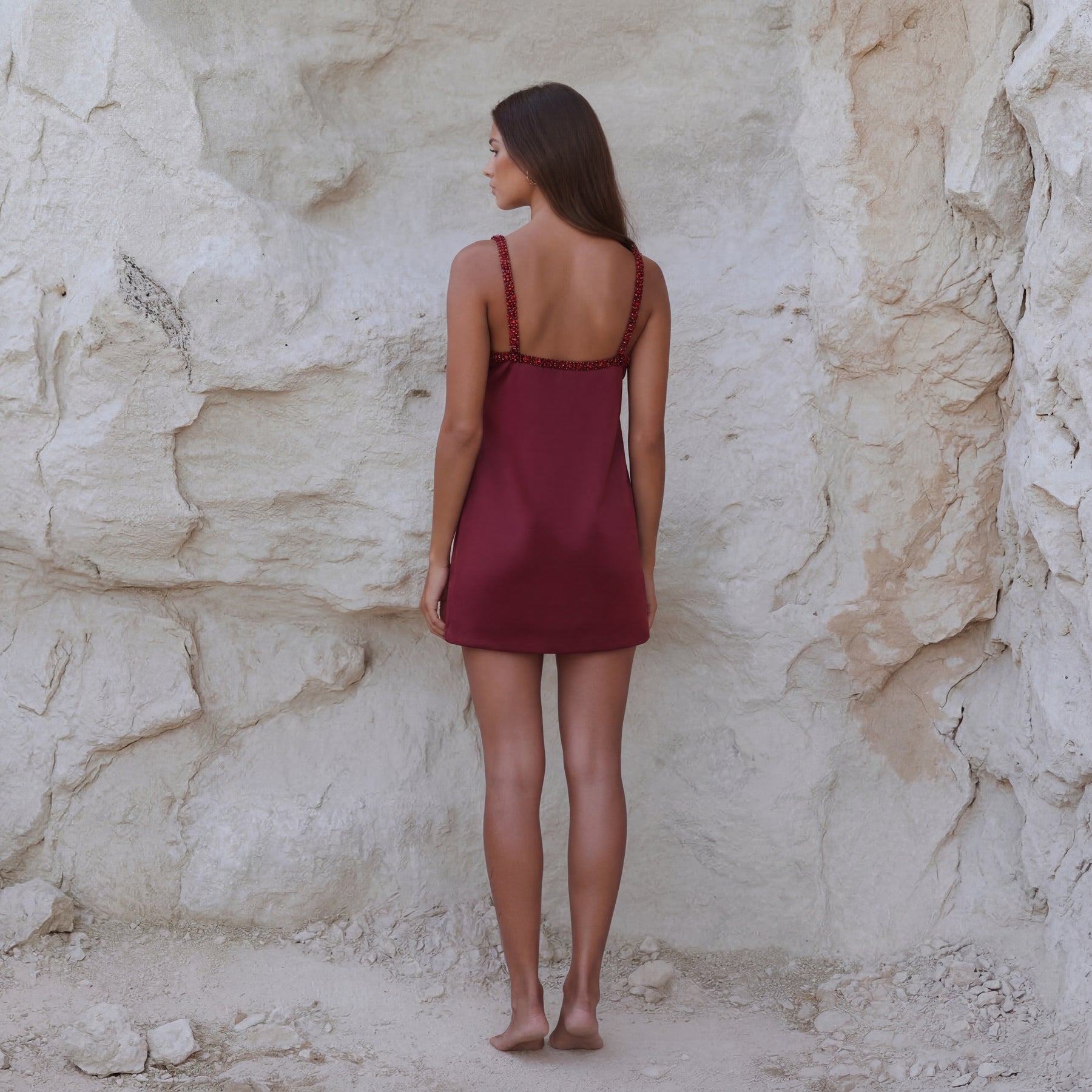 Sarah Dress — trendy mini dress, side angle