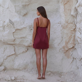 Sarah Dress — trendy mini dress, side angle