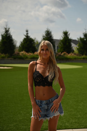 Lace Going Out Top- Black