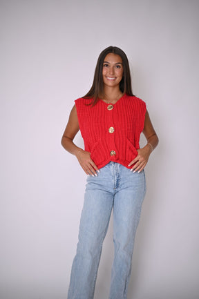 Knitted Vest Cardigan- Rose