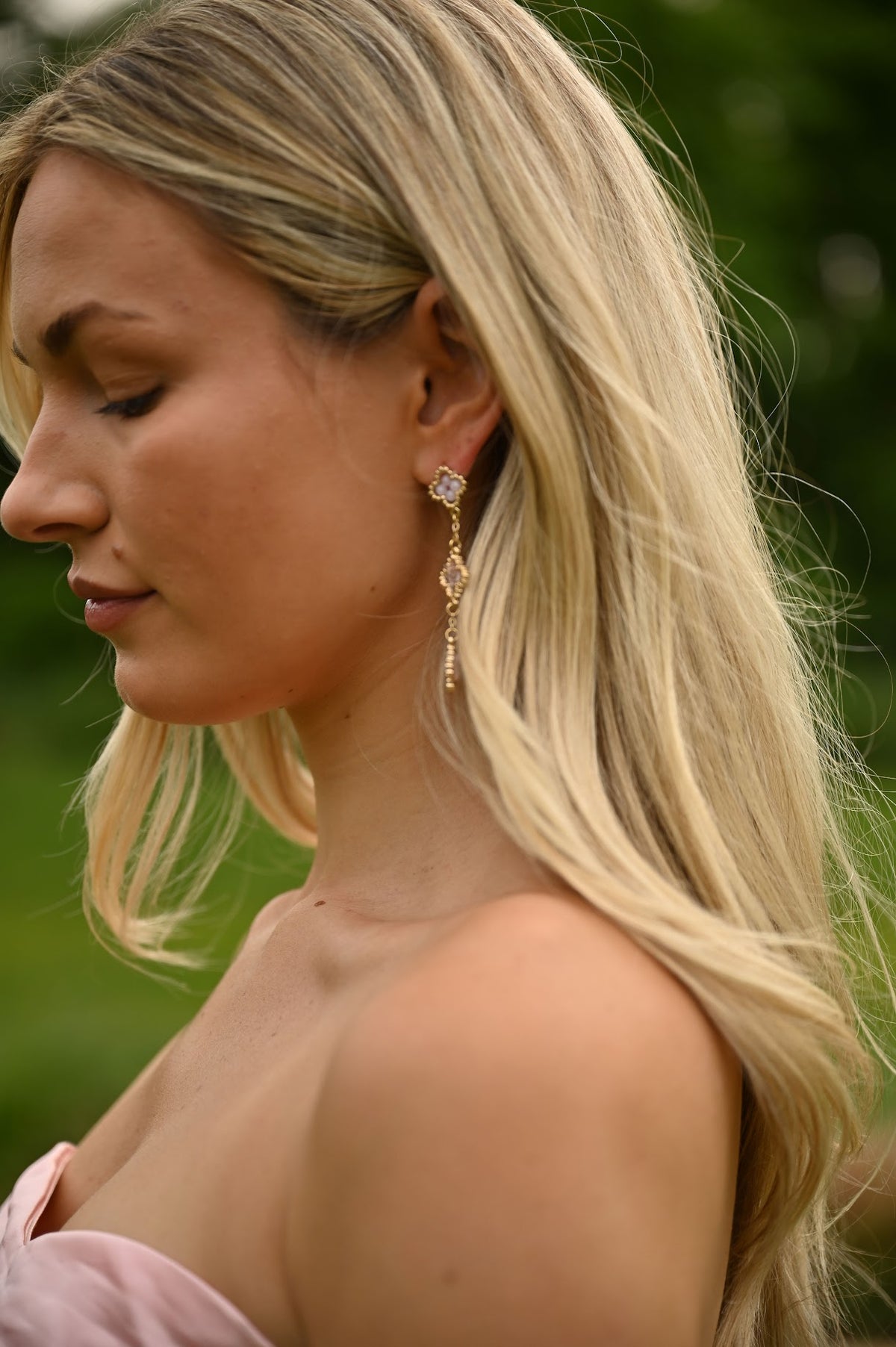 Multi-Bead Clover Drop Earrings - Pink