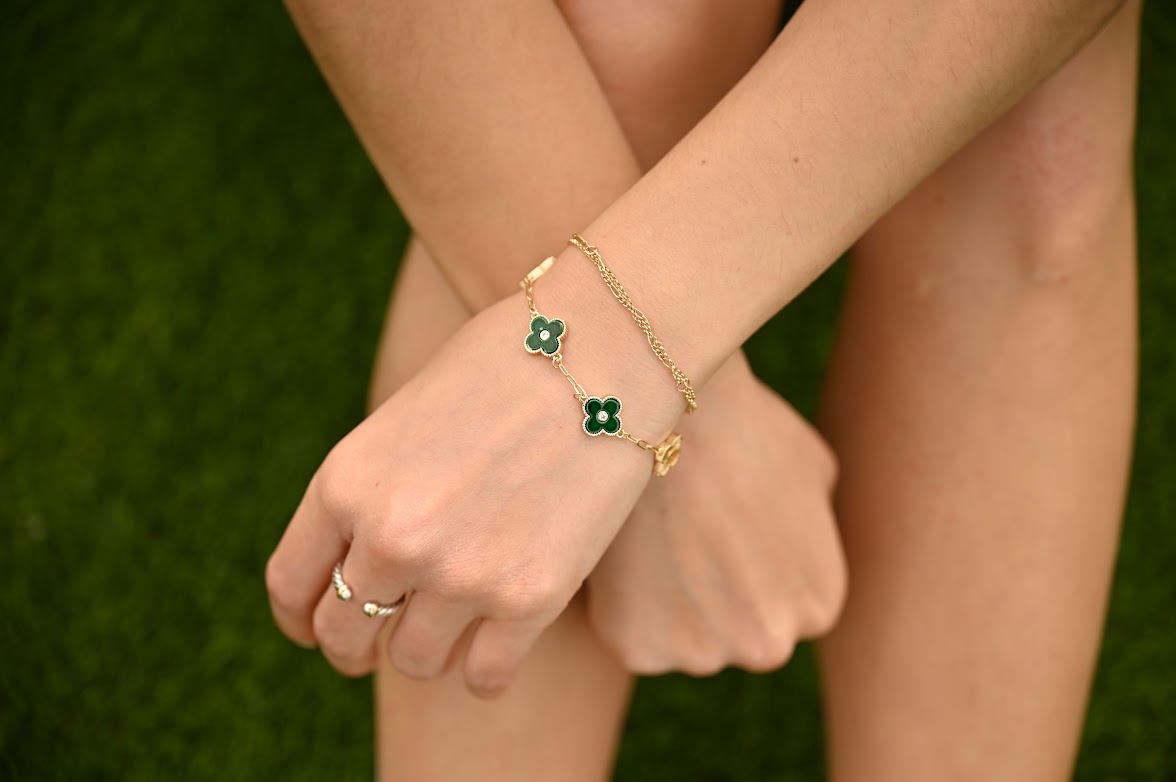 Clover CZ Station Bracelet- Green