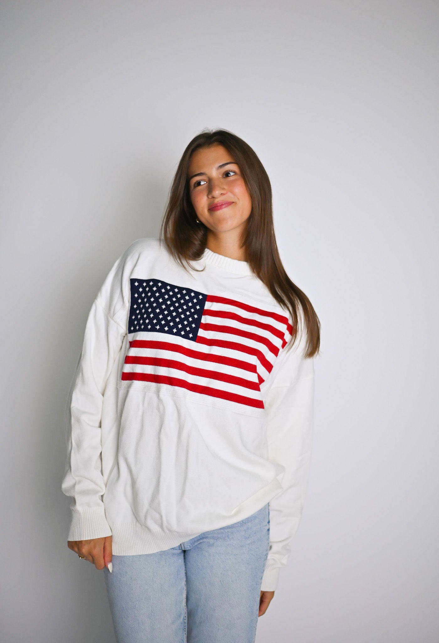 American Flag Sweater- White