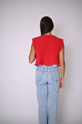 Knitted Vest Cardigan- Rose