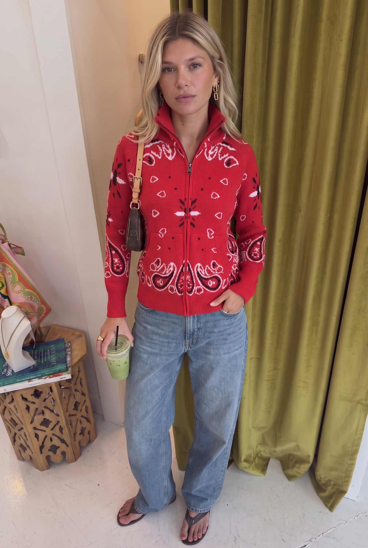 Capri Cardigan Mockneck - Red
