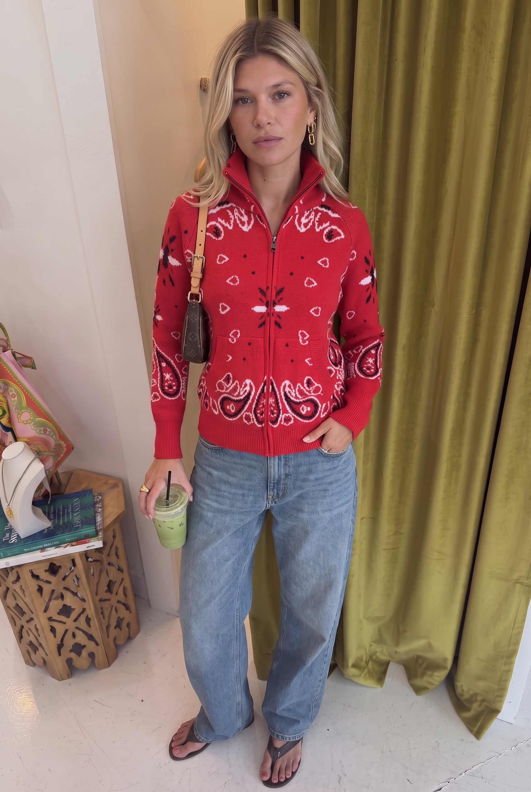 Capri Cardigan Mockneck - Red