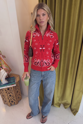 Capri Cardigan Mockneck - Red