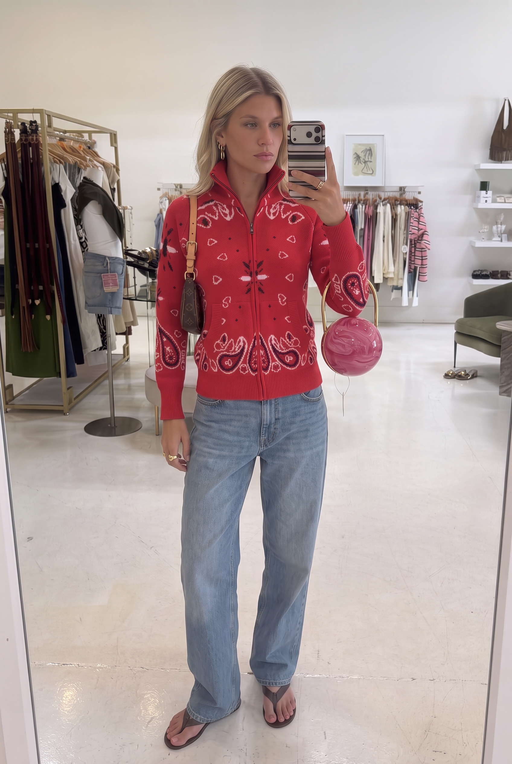 Capri Cardigan Mockneck - Red