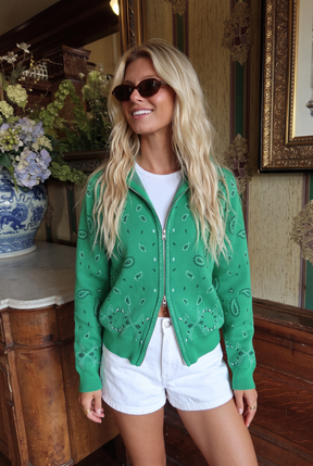 Capri Cardigan Mockneck - Green
