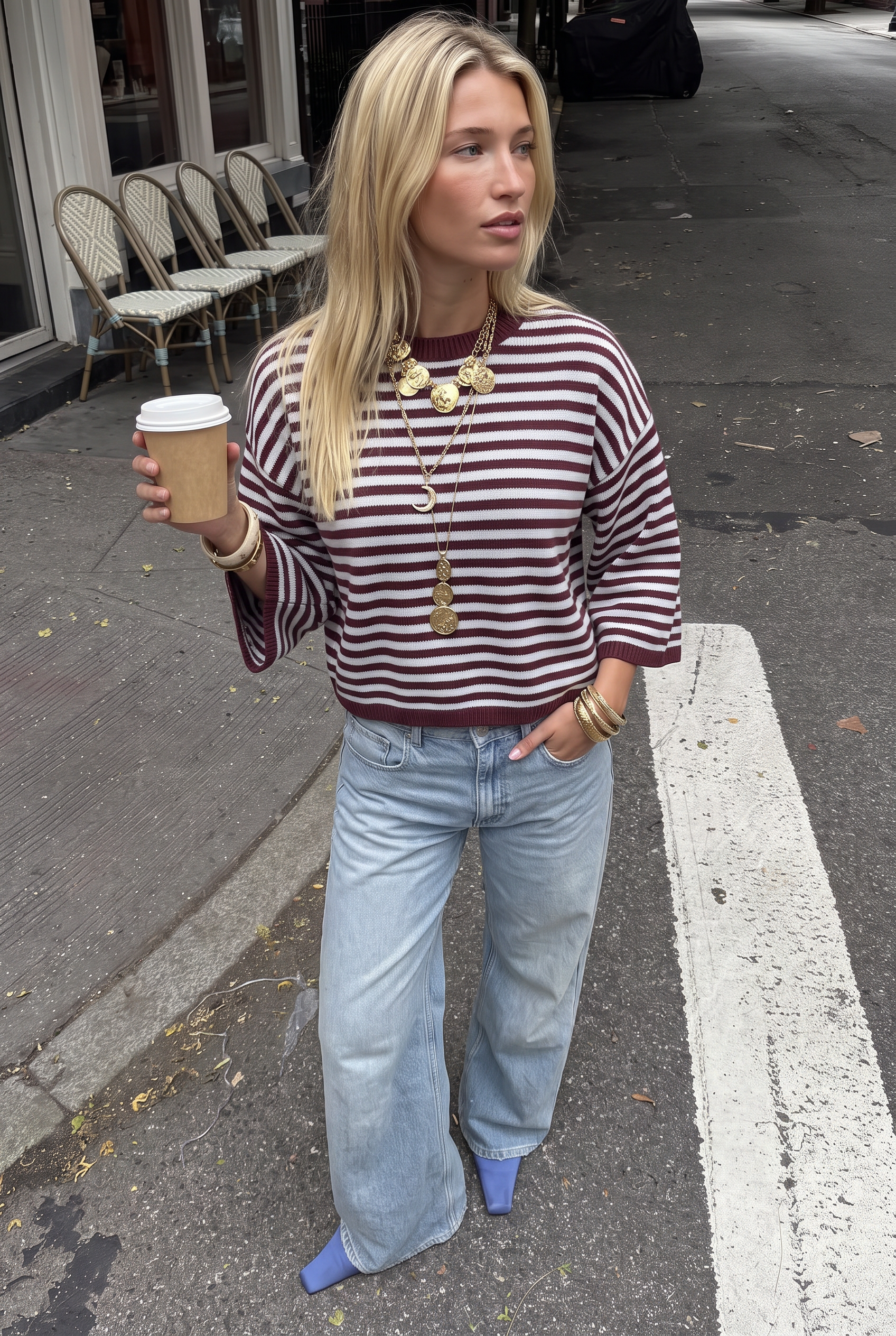 Striped Pullover Sweater - Purple