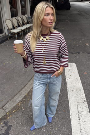Striped Pullover Sweater - Purple