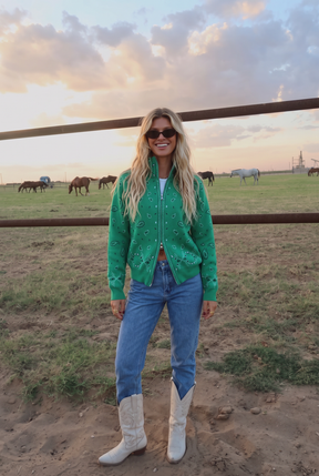 Capri Cardigan Mockneck - Green