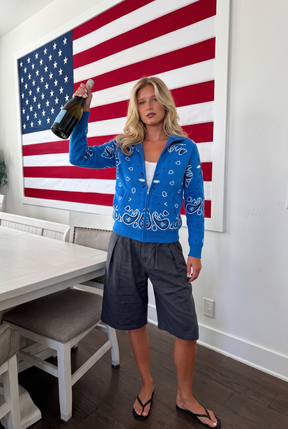 Capri Cardigan Mockneck - Blue