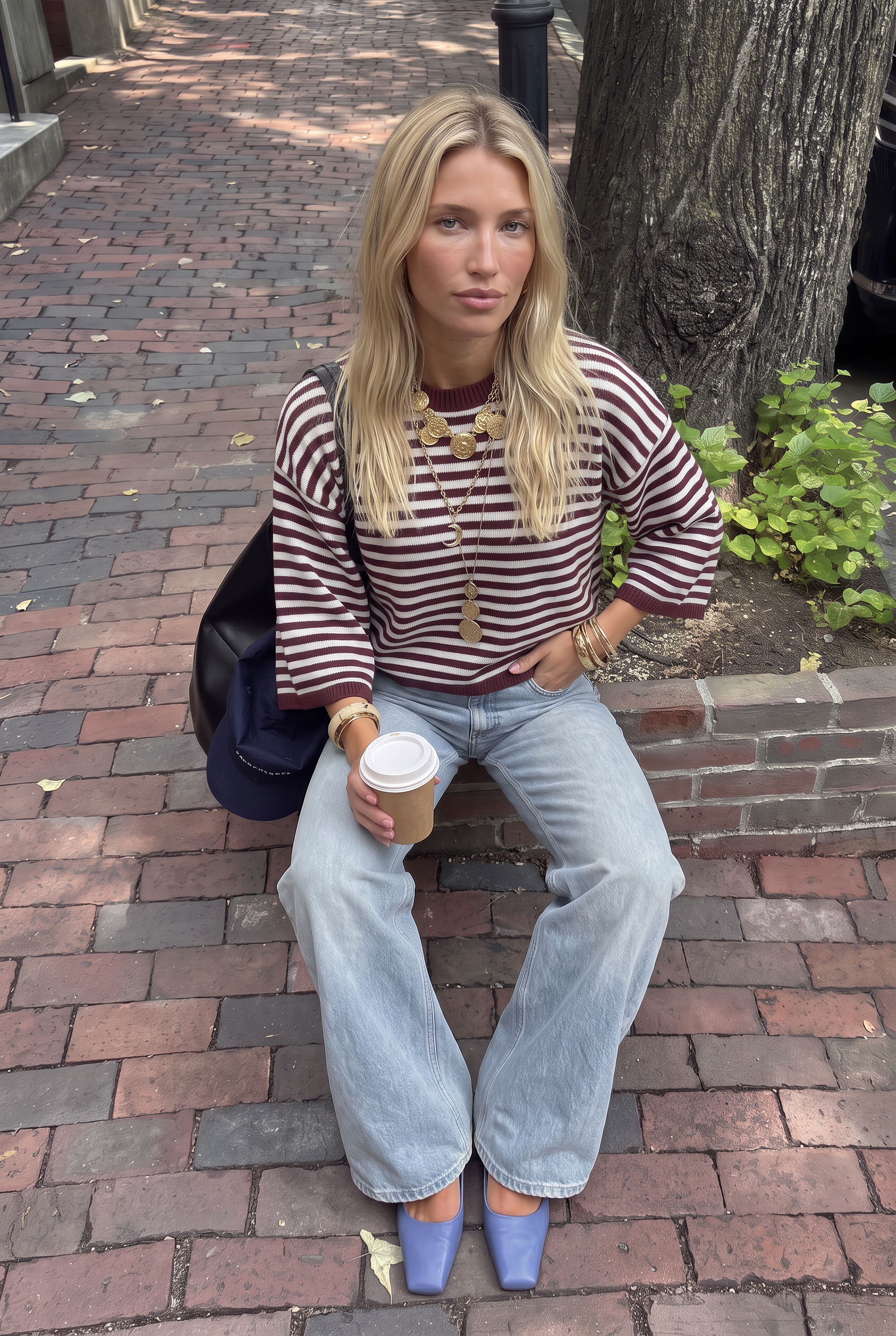 Striped Pullover Sweater - Purple