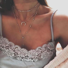 Bohemian Moon Pendant Multilayer Necklace - HoneyPlum Clothing