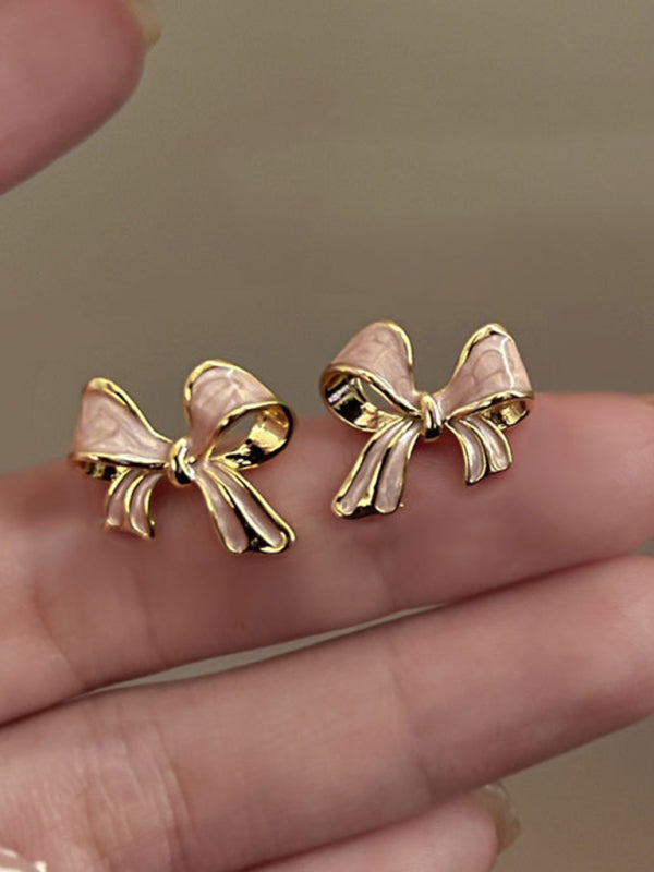 Pink and White Bow Earrings